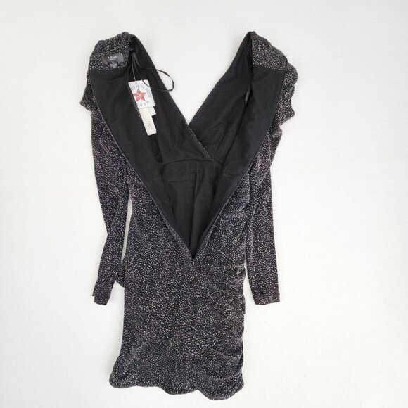 AQUA Metallic Faux Wrap Mini Cocktail and Party Dress Size 0 Black / Silver - Picture 5 of 8